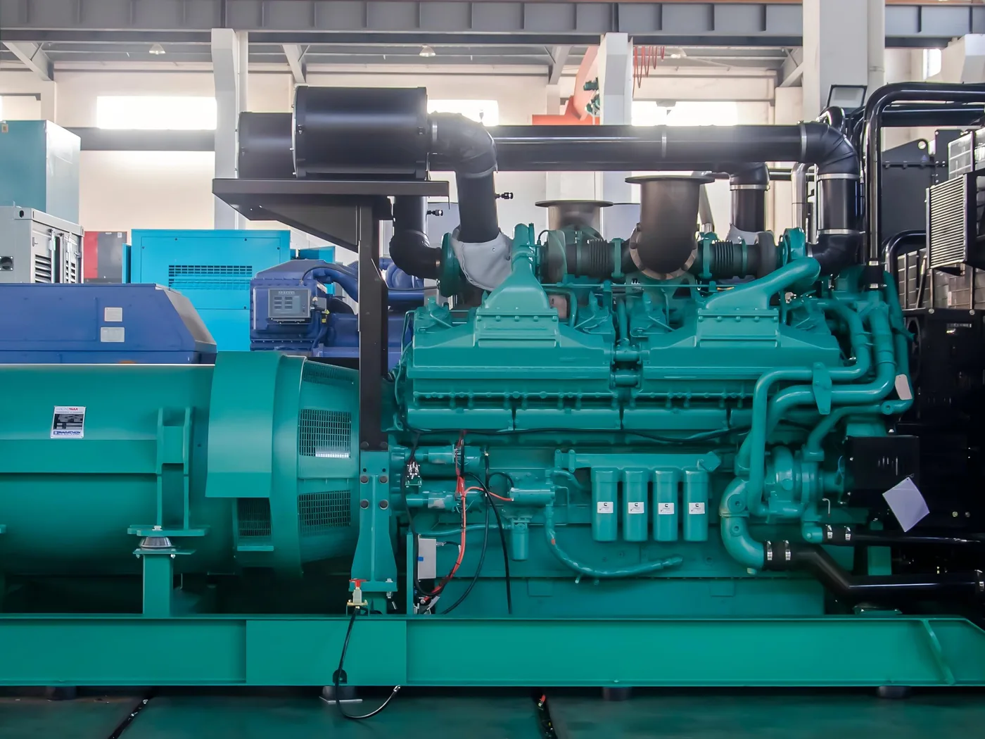 Cummins-powered open diesel generator set at a manufacturing facility