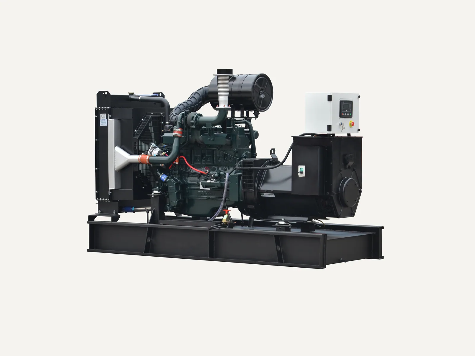 Doosan-powered open diesel generator set in a manufacturing facility