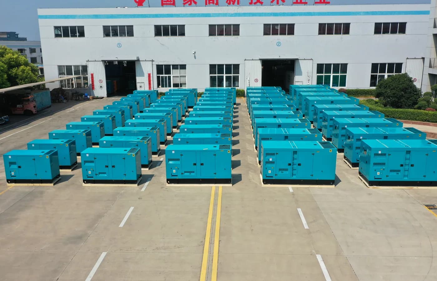Diesel generator sets prepared for shipment
